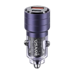 MINI CARICABATTERIE DA AUTO TRASPARENTE USB + TYPE-C VIOLA US-CC176 C36 95W USAMS