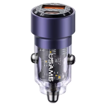 CARICABATTERIE DA AUTO TRASPARENTE DOPPIA USB + TYPE-C VIOLA US-CC208 C39 60W USAMS
