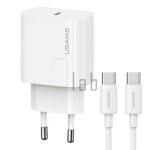 CARICABATTERIE COMPLETO A CARICA RAPIDA TYPE-C/TYPE-C US-CC226 + US-SJ711 20W BIANCO USAMS