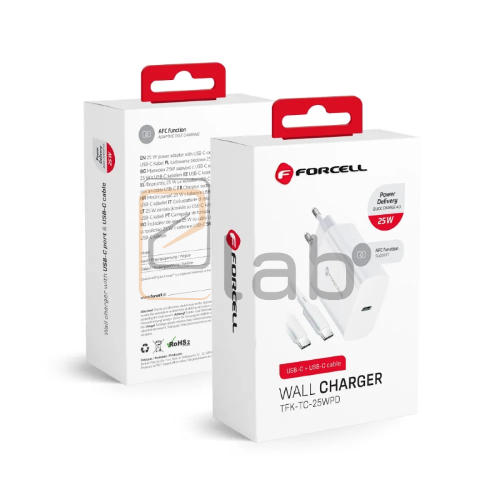 CARICABATTERIE COMPLETO A CARICA RAPIDA TYPE-C BIANCO PD 25W FORCELL