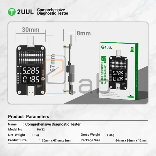 TESTER - RILEVATORE DI CORRENTE E TENSIONE DIGITALE MULTIFUNZIONE TYPE-C PW32 2UUL