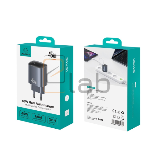 CARICABATTERIE A CARICA VELOCE TYPE-C NERO 45W US-CC323 T66 USAMS