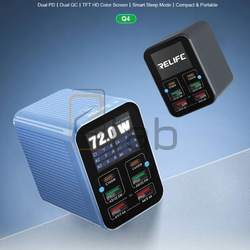 CARICABATTERIE 6 PORTE FAST CHARGER PD+QC 72W Q4 RELIFE