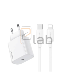 CARICABATTERIE COMPLETO A CARICA RAPIDA TYPE-C/LIGHTNING US-CC262 + US-SJ712 PD 30W BIANCO USAMS