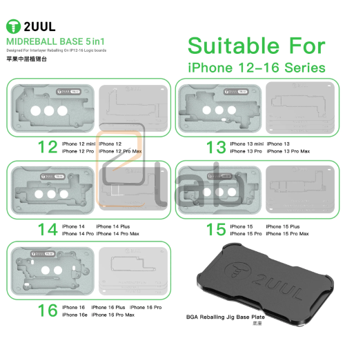MIDREBALL BASE - BASETTA MAGNETICA CON STENCIL PER REBALLING SCHEDA MADRE DA IPHONE 12 AD IPHONE 16 PRO MAX BH13 2UUL