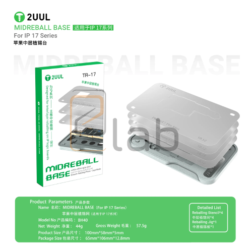 MIDREBALL BASE - BASETTA CON STENCIL PER REBALLING SCHEDA MADRE IPHONE SERIE 17 TR-17 BH40 2UUL