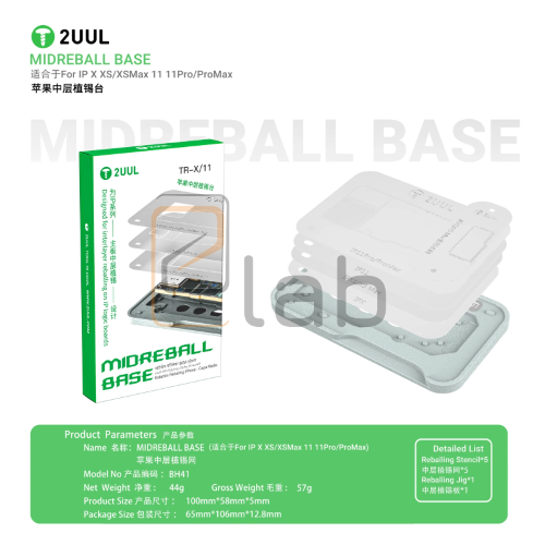MIDREBALL BASE - BASETTA CON STENCIL PER REBALLING SCHEDA MADRE DA IPHONE X AD IPHONE 11 PRO MAX TR-X-11 BH41 2UUL