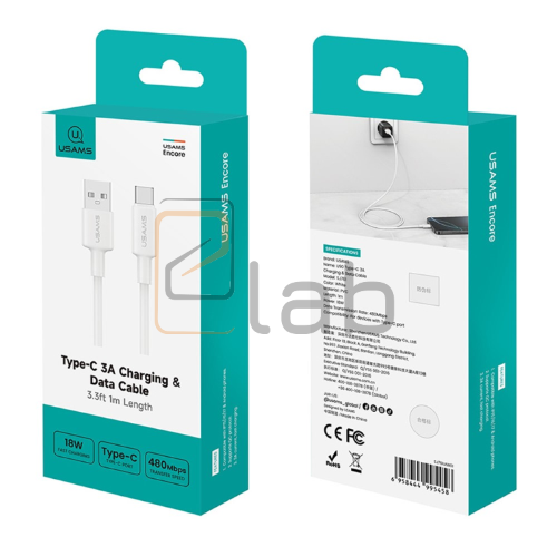 CAVO DI RICARICA A CARICA VELOCE TYPE-C BIANCO 1M 3A 18W US-SJ761 U90 USAMS