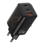 CARICABATTERIE A TRIPLA PORTA USB / TYPE-C A CARICA VELOCE NERO 67W GAN CHIP US-CC265 SERIE JC USAMS