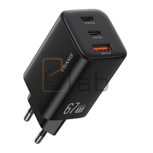 CARICABATTERIE A TRIPLA PORTA USB / TYPE-C A CARICA VELOCE NERO 67W GAN CHIP US-CC265 SERIE JC USAMS