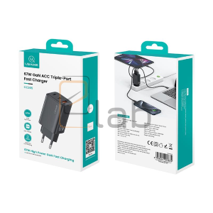 CARICABATTERIE A TRIPLA PORTA USB / TYPE-C A CARICA VELOCE NERO 67W GAN CHIP US-CC265 SERIE JC USAMS