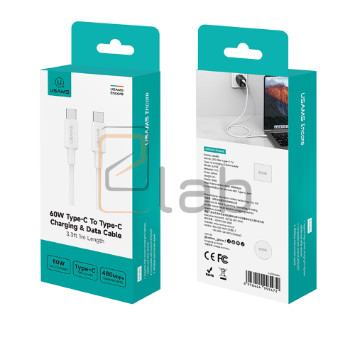 CAVO DI RICARICA A CARICA VELOCE TYPE-C/TYPE-C BIANCO 1M 60W US-SJ763 U90 USAMS