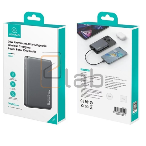 POWER BANK WIRELESS MAGNETICO ULTRASOTTILE IN LEGA DI ALLUMINIO 10000mAh PD 20W TITANIUM US-CD242 SERIE CY USAMS