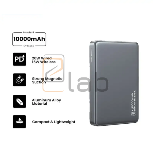 POWER BANK WIRELESS MAGNETICO ULTRASOTTILE IN LEGA DI ALLUMINIO 10000mAh PD 20W ARANCIONE US-CD242 SERIE CY USAMS
