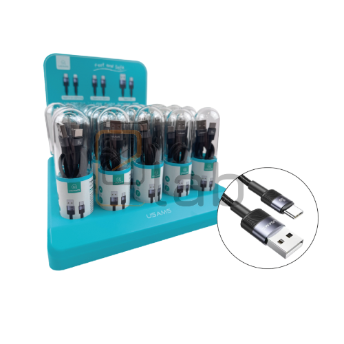 SET CAVI DI RICARICA TYPE-C IN ALLUMINIO TARNISH 1.2M 3A + ESPOSITORE US-SJ718 SERIE SY USAMS - 30 PEZZI