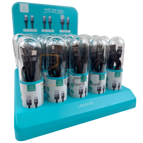 SET CAVI DI RICARICA TYPE-C IN ALLUMINIO TARNISH 1.2M 3A + ESPOSITORE US-SJ718 SERIE SY USAMS - 30 PEZZI