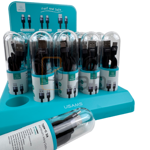 SET CAVI DI RICARICA TYPE-C IN ALLUMINIO TARNISH 1.2M 3A + ESPOSITORE US-SJ718 SERIE SY USAMS - 30 PEZZI