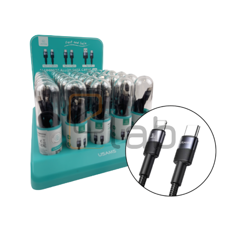 SET CAVI DI RICARICA TYPE-C/LIGHTNING IN LEGA DI ALLUMINIO TARNISH 1.2M 30W + ESPOSITORE US-SJ729 SERIE SY USAMS - 30 PEZZI