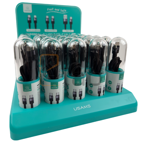 SET CAVI DI RICARICA TYPE-C/ TYPE-C IN LEGA DI ALLUMINIO TARNISH 1.2M 60W + ESPOSITORE US-SJ724 SERIE SY USAMS - 30 PEZZI