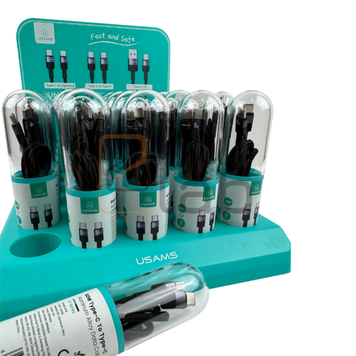 SET CAVI DI RICARICA TYPE-C/ TYPE-C IN LEGA DI ALLUMINIO TARNISH 1.2M 60W + ESPOSITORE US-SJ724 SERIE SY USAMS - 30 PEZZI