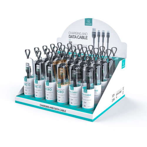 SET CAVI DI RICARICA LIGHTNING IN ALLUMINIO 1M + ESPOSITORE US-SJ448 U55 USAMS - 30 PEZZI