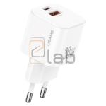 CARICABATTERIE MINI A DOPPIA PORTA USB / TYPE-C A CARICA VELOCE 30W BIANCO US-CC263 SERIE JC USAMS